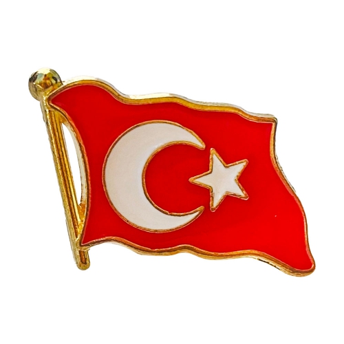 Turkish Flag Enameled Collar Badge (With Pins)