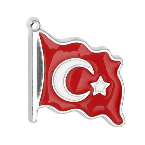 Turkish Flag Enameled Collar Badge (With Pins)