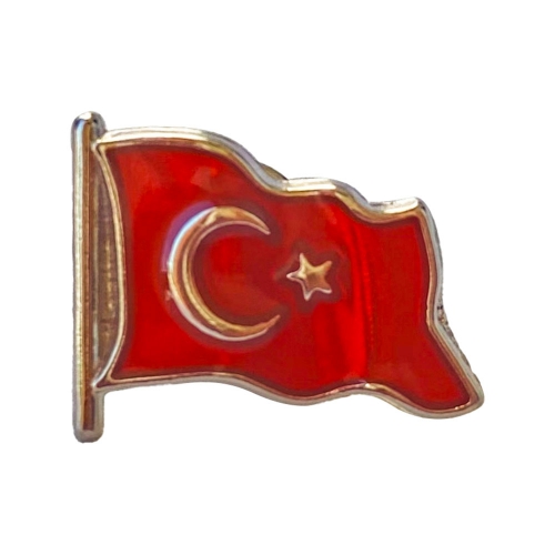 Turkish Flag Enameled Collar Badge (With Pins)