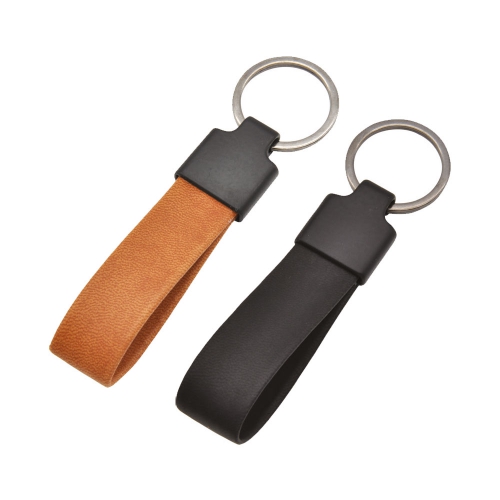 Metal Black Leather Keychain