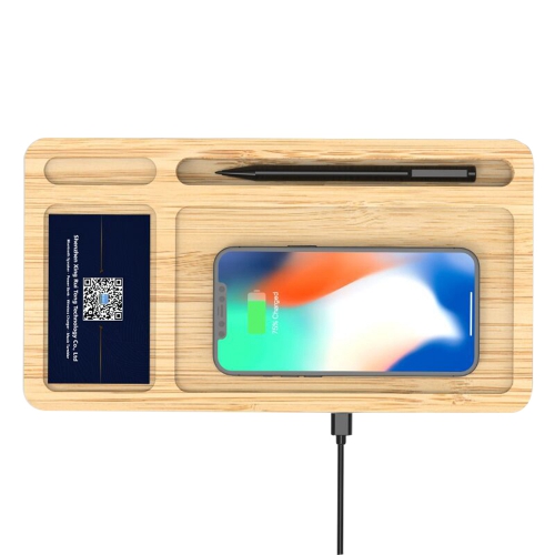 Desktop Bamboo Clock Wireless Mobile Charger